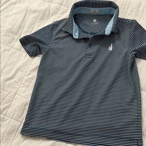 Boys, blue and white striped Johnny O collard shirt